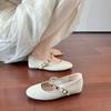 Xiaoxiangfeng Round Head Flat Bottom Mary Jane Women's New Retro Soft Bottom Soft Leather Word with Inner Height Increase Shallow Mouth Single Shoes