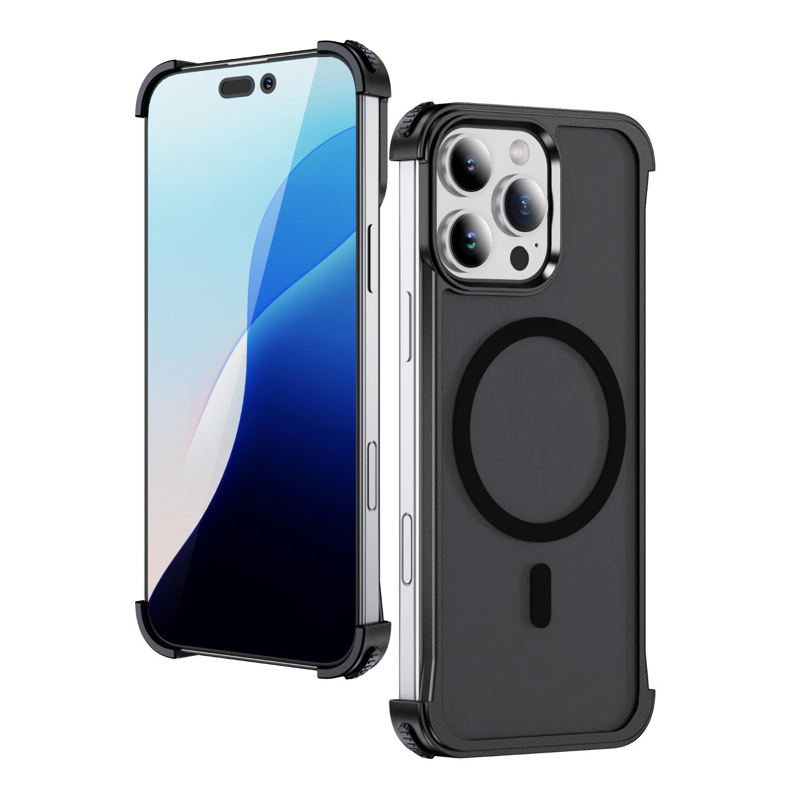 Aluminum alloy mobile phone case Magnetic suction half pack iphone15 mobile phone protective case Anti-drop suitable for Apple 16pm mobile phone case iphone 16