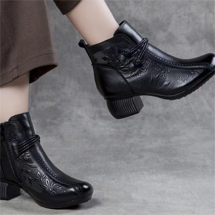 

Винтажные ботинки Мартин Осень и Зима Одинарные ботинки Толстый каблук Короткие ботинки Женские Тисненые Ботинки с круглым носком 40