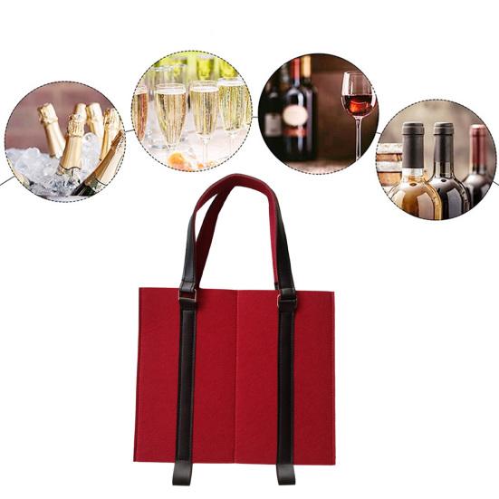 Wine Carrier Tote Bag with Handle Fall Prevention Champagne Beer Beverage Bottle Packaging Bag Felt Handbag