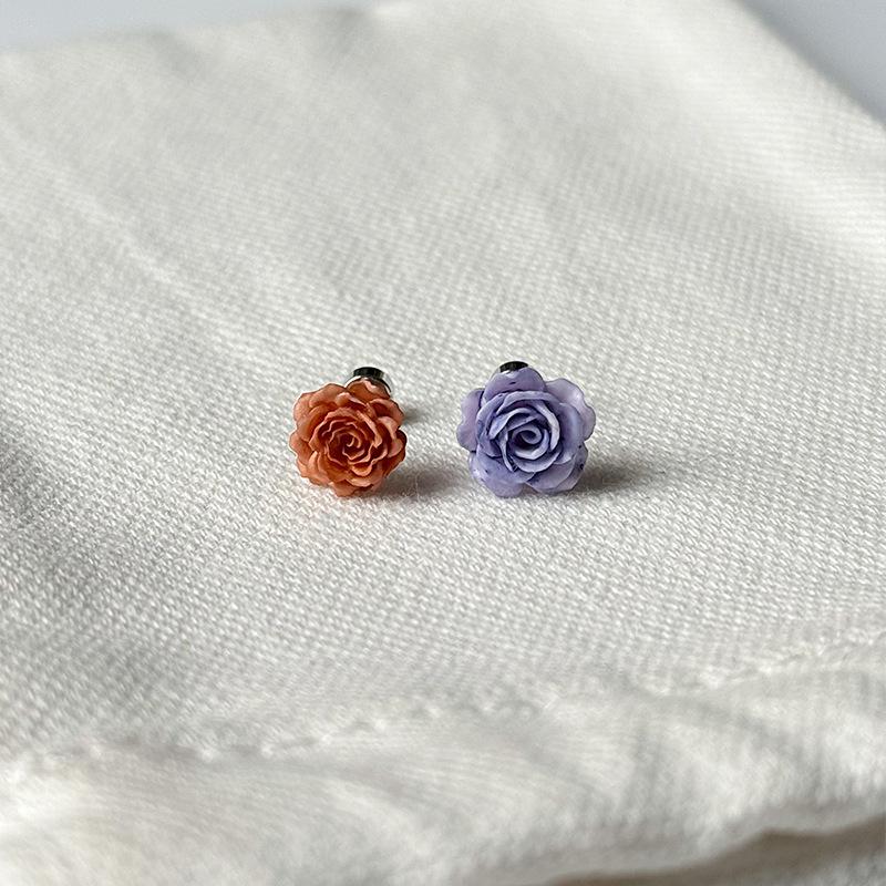 Cappuccino Rose Polymer Clay Flower Ear Cuff Helix Stud with Titanium Steel Screw-Free Earrings