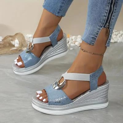 New Fashion Solid Color Women's Sandals Wedge Heel Color Matching Casual Women's Sandals for Outerwear Zapatos Mujer