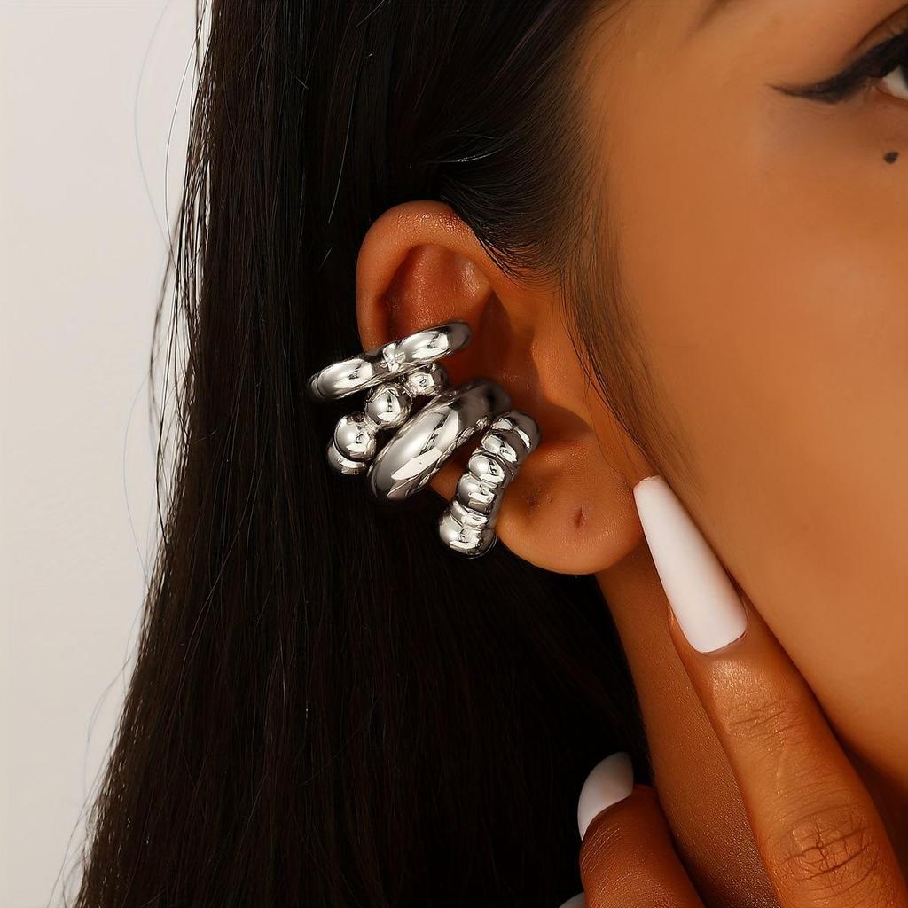 Chic European & American Oval Hollow Electroplated Ear Clip Earrings