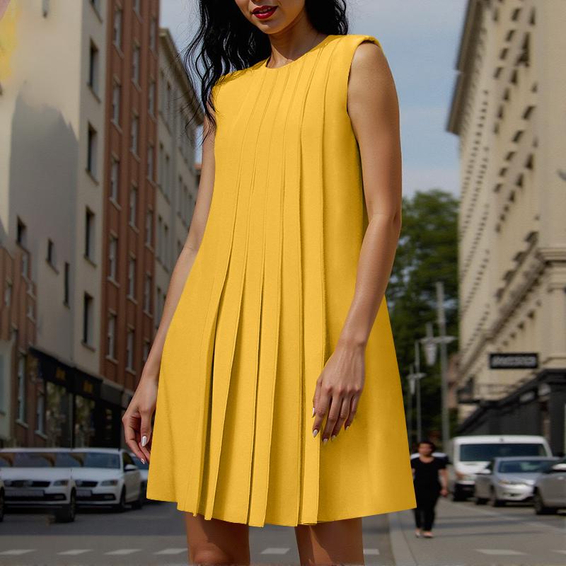 

ZANZEA Женское повседневное летнее платье-майка без рукавов свободного кроя с круглым вырезом 4XL жёлтый