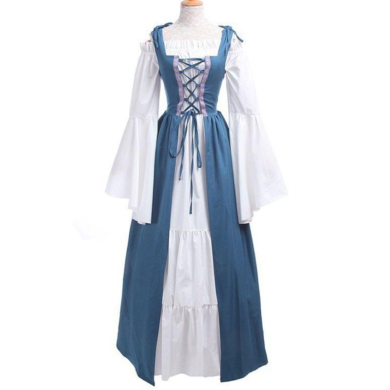 Renaissance Womens Vintage Medieval Long Dress Halloween Gothic Costume Gown