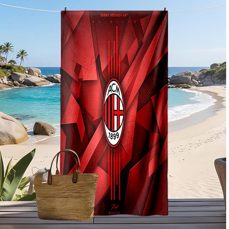 מגבת חוף מודפסת AC Milan, מגבת רכה מתייבשת במהירות, שמיכת חוף מלבנית גדולה ניידת לנסיעות, בריכה