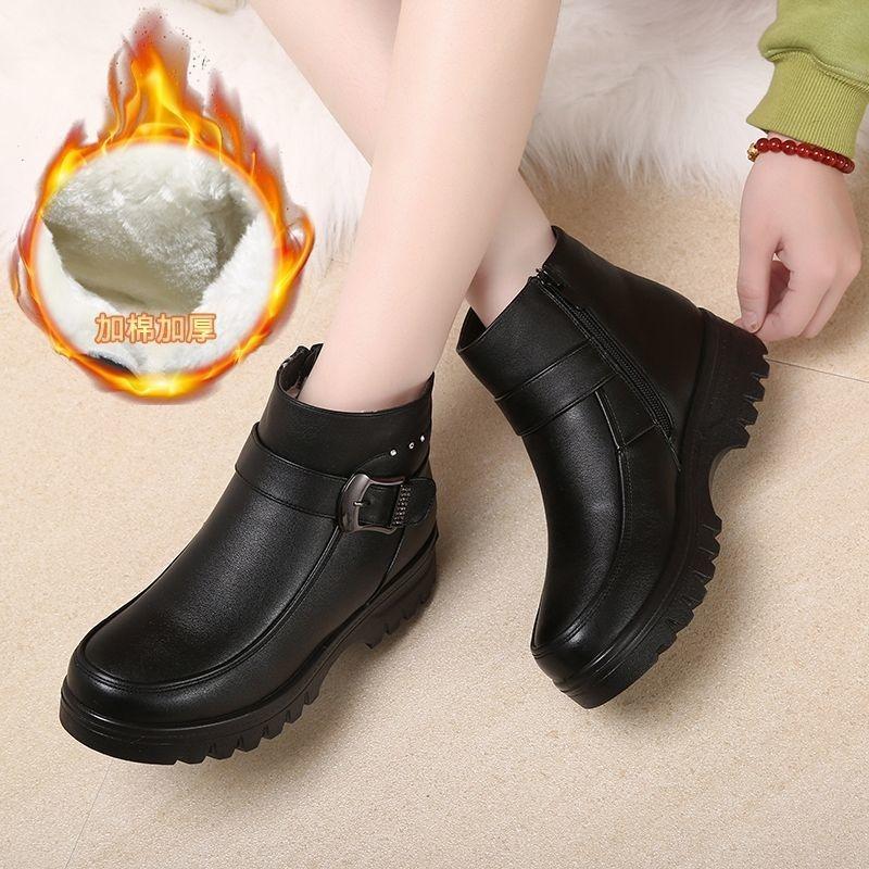 Snow cotton shoes women's winter new warm and velvet flat-bottomed non-slip short boots elderly boots women