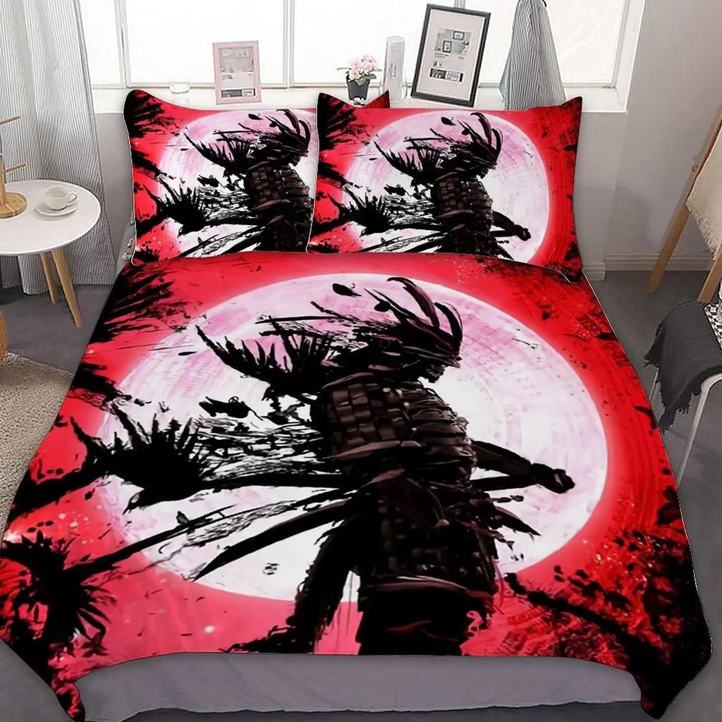 Tokyo Samurai King Queen Duvet Cover Japanese Style Bedding Set Asian Japanese Bushido Culture 3D Polyester Quilt Cover