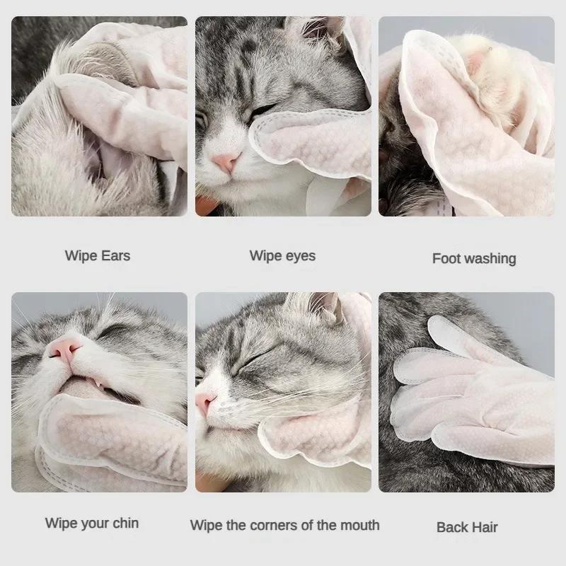Cat Grooming Supplies 6pcs Pet Disposable Gloves Dog Disposable SPA Massage Gentle Deodorant Deep Cleaning Leave-In Wipes