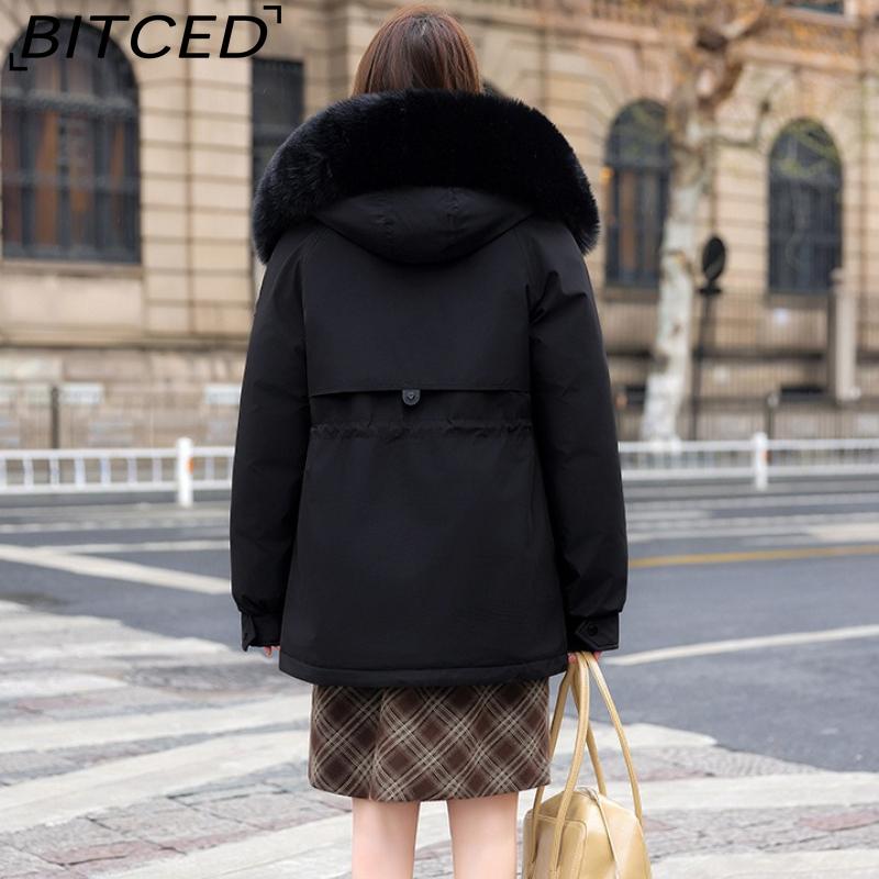 BITCED Women's Winter Slimming Down Jacket with Fashionable Fleece Lining and Thick Fur Trim