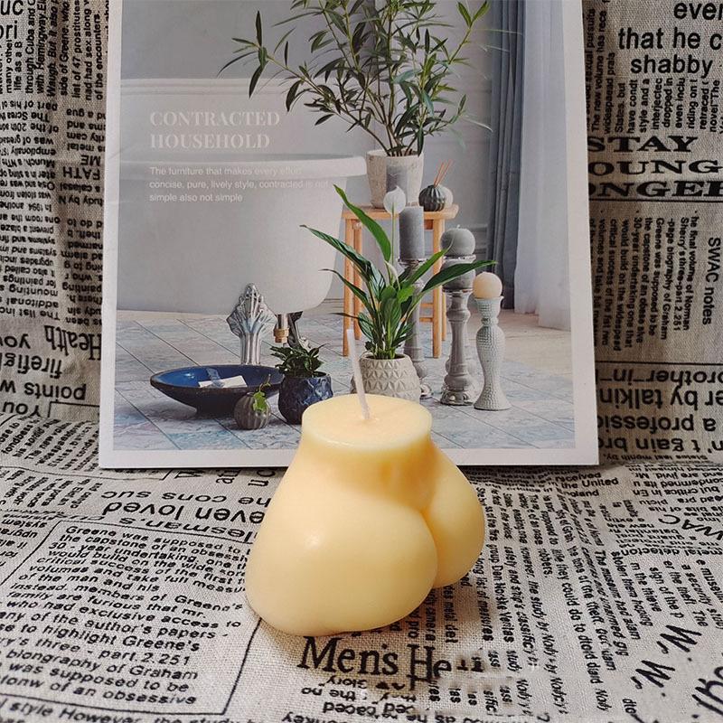 

3D Buttock Scented Candle Silicone Body Candle Mold 3D Buttock Shape for Aromatherapy Candle Gypsum Sculpture DIY Art Craft Tool бежевый