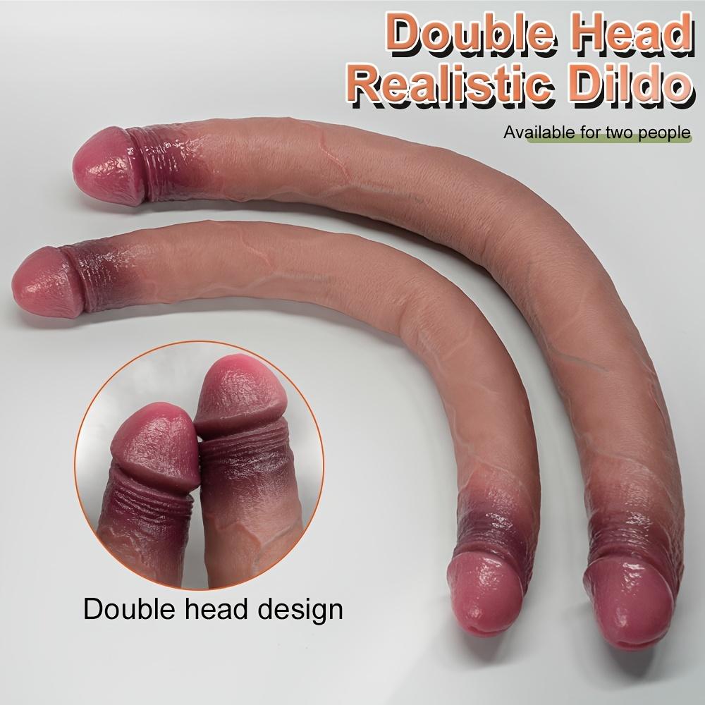 Double Head Realistic Male Masturbator, U-Shaped, Double Head, Liquid Silicone, Non-Electric, Without Battery, for Women