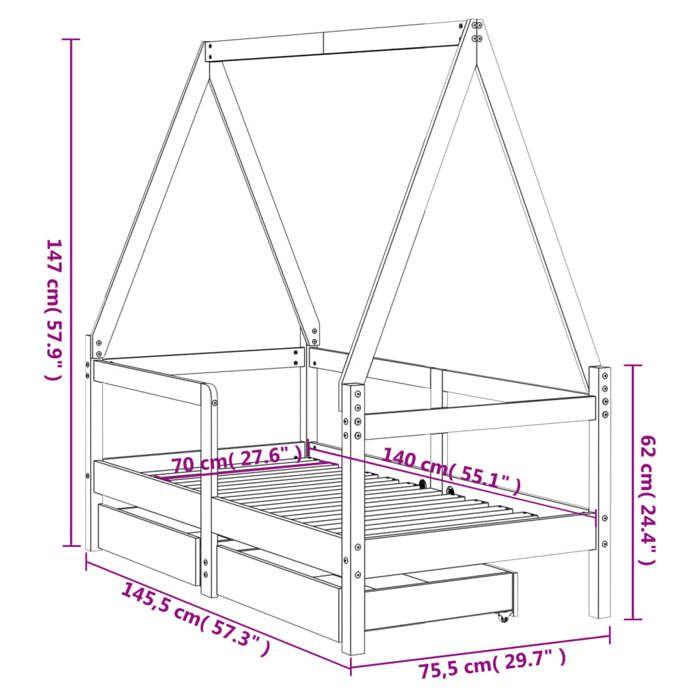 VidaXL Children's Bed Frame with Drawers 70x140 Cm Solid Pine Wood 834471