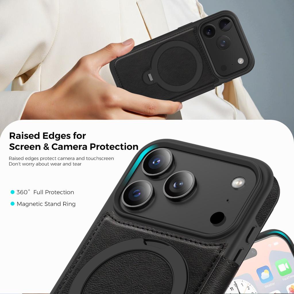 Magnetic Phone Case for iPhone 17 Pro Max Air 17e 16e 16 Plus 15 14 13 12 11 Wireless Charging Card Slot Bracket Leather Cover