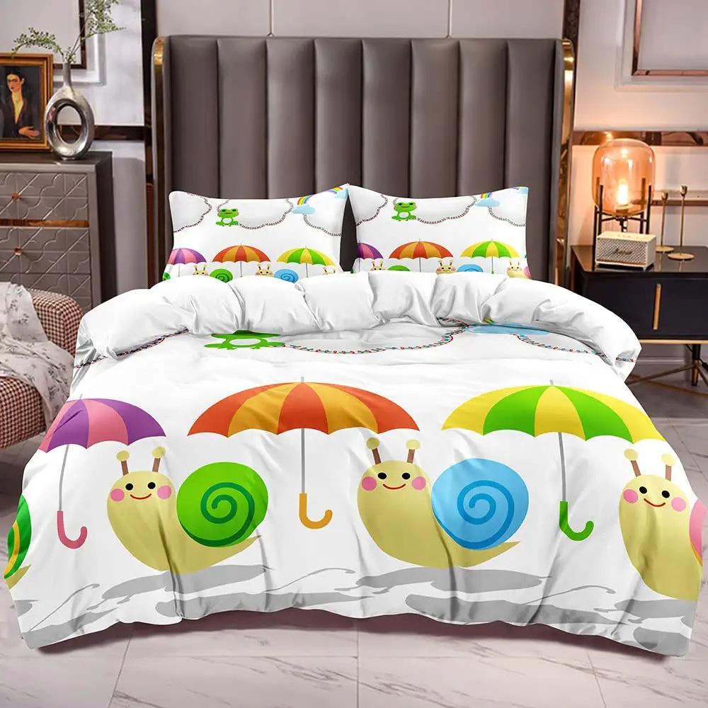 Cute Cartoon Snail Pattern Three-Piece Set Suitable For Boys And Girls Bedroom Decoration Bedding