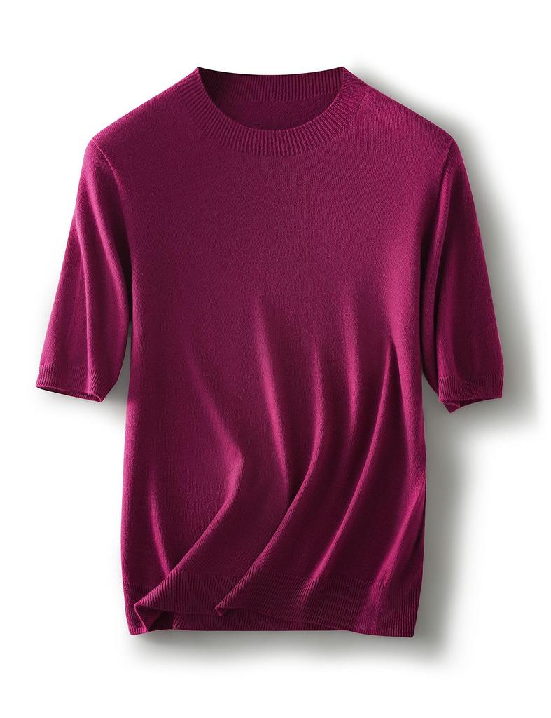 Women's Wool Knit Round Neck Short Sleeve Pullover Top
