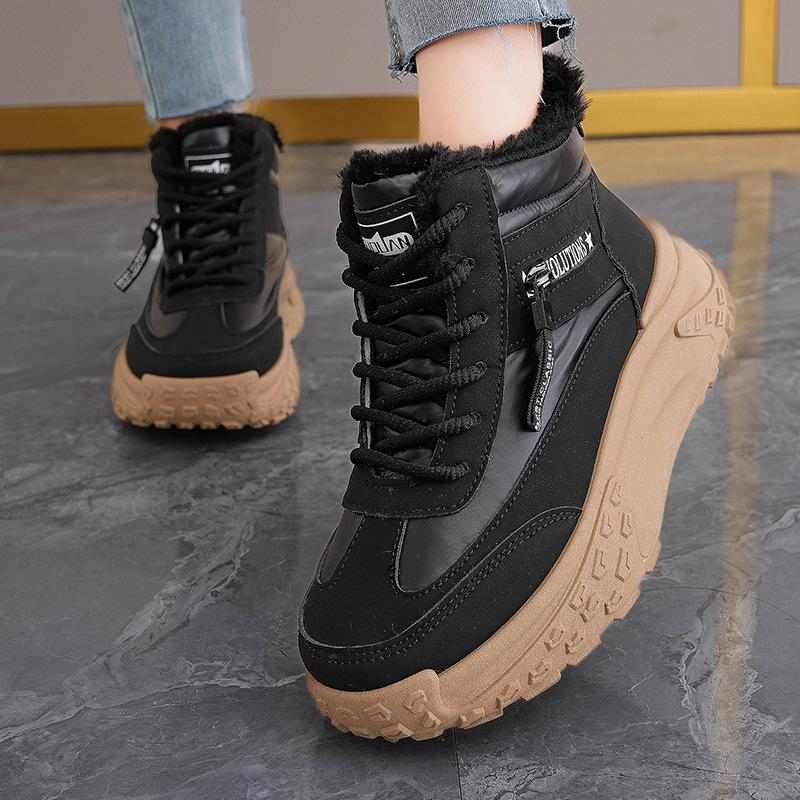 Women's Large Size Soft Sole Winter Warm Fur One Anti-slip Snow Boots Padded Lined Ankle Boots Windproof Outdoor Sports High Top Cotton Boots