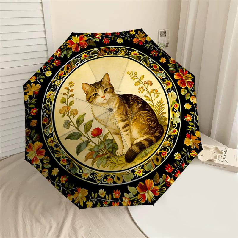 

1PC cat, floral Umbrella-8-Rib Reinforced, Automatic Open, Lightweight & Durable, Cute Fashion Accessory for Outdoor, Beach or Casual Use, Beach Umbre