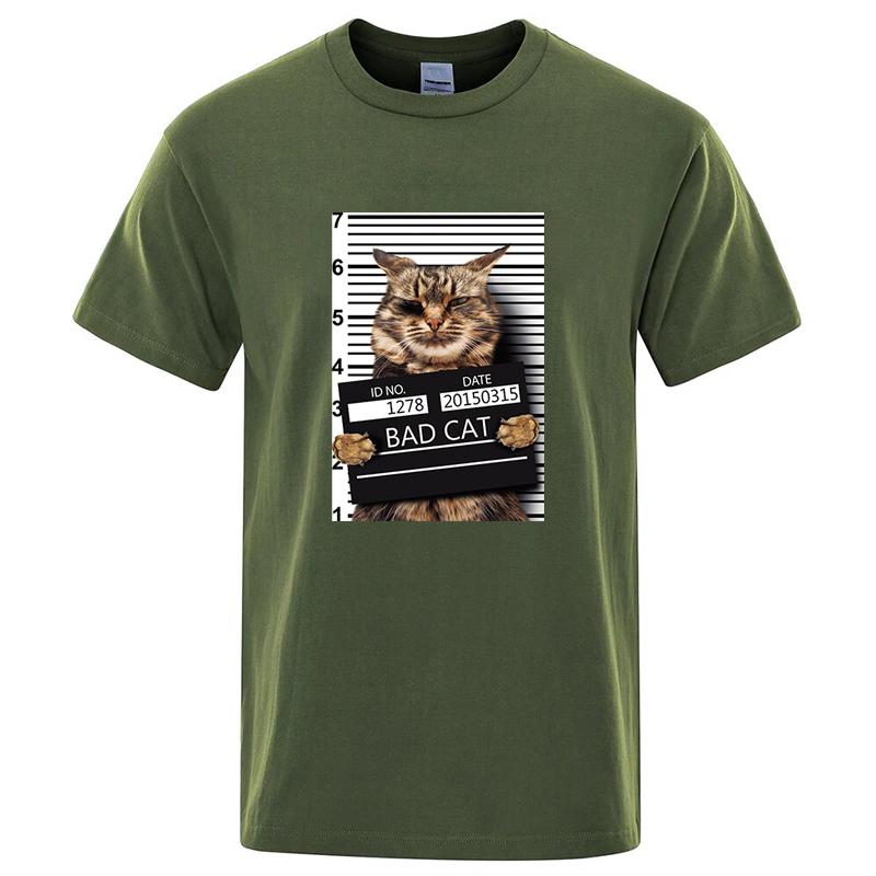 Summer Mens High Quality Tshirt 100 Cotton Funny Criminal Cat Pattern Printed Casual Cool Oneck T Shirt Loose Male Tees Tops