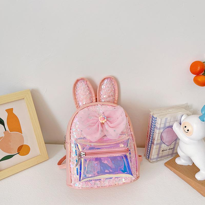 Kids Mini Laser Backpack Purse Cute Rabbit Ear School Bags For Girls Bowknot School Backpack Baby Travel Bag