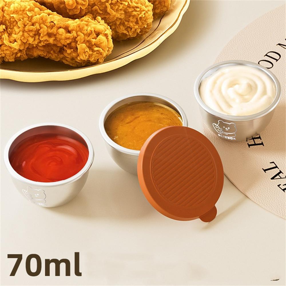 Leak-proof Seasoning Box Portable 304 Stainless Steel with Sealed Lid Condiment Containers Silicone Cover Sauce Cup