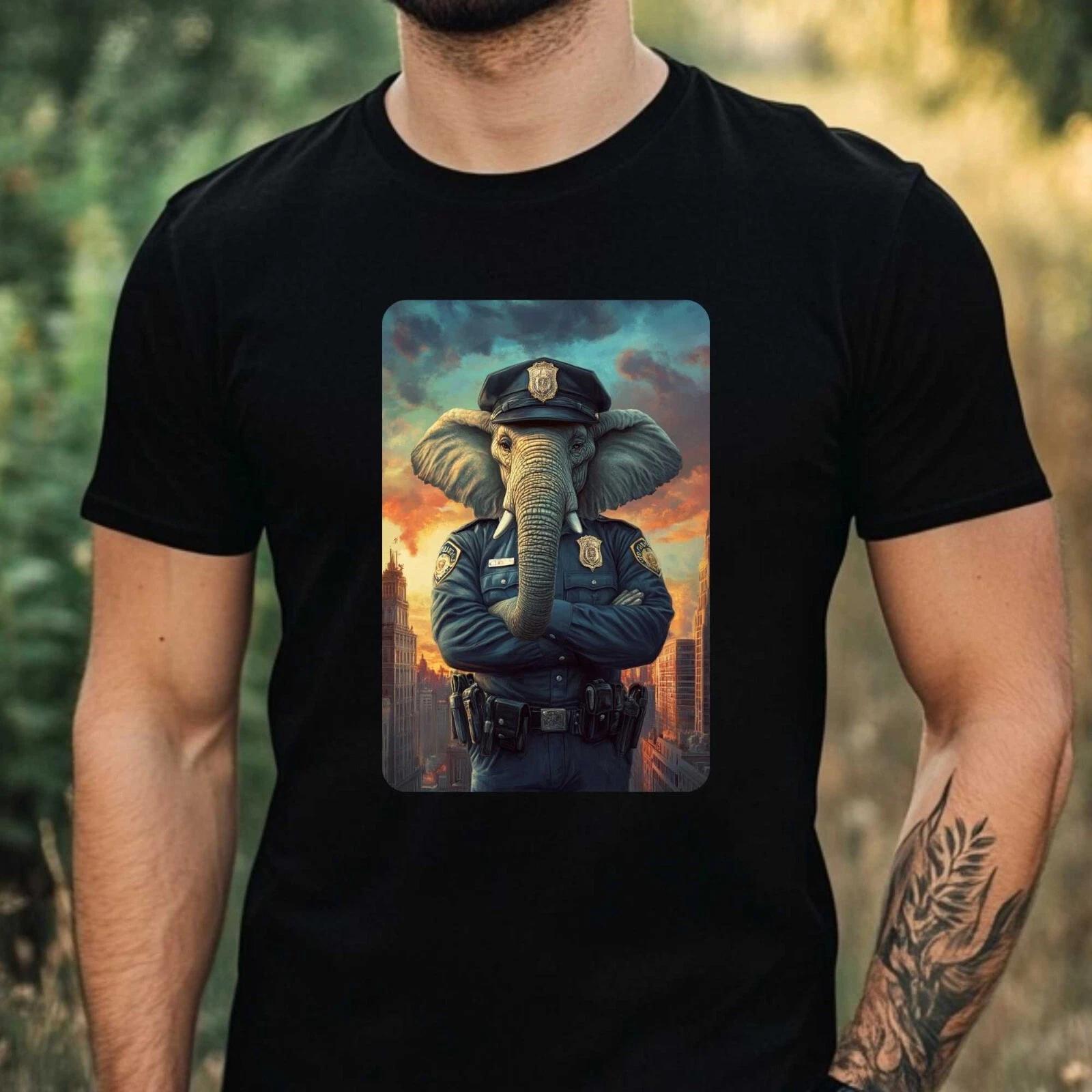 T-Shirt Herren Elefant als Polizist Motiv Baumwolle Größe XS bis 5XL XXXL