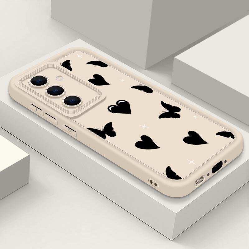 Love Hearts Butterfly Print Shockproof Phone Case For Samsung S25 Ultra S24 FE S23 S22 A56 A36 A16 A55 A06 A15 A35 A05 Matte TPU Soft Bumper Cover