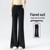 Women's Black High-Waist Micro Flare Pants - Slimming, Draped, Casual Autumn 2025 Style