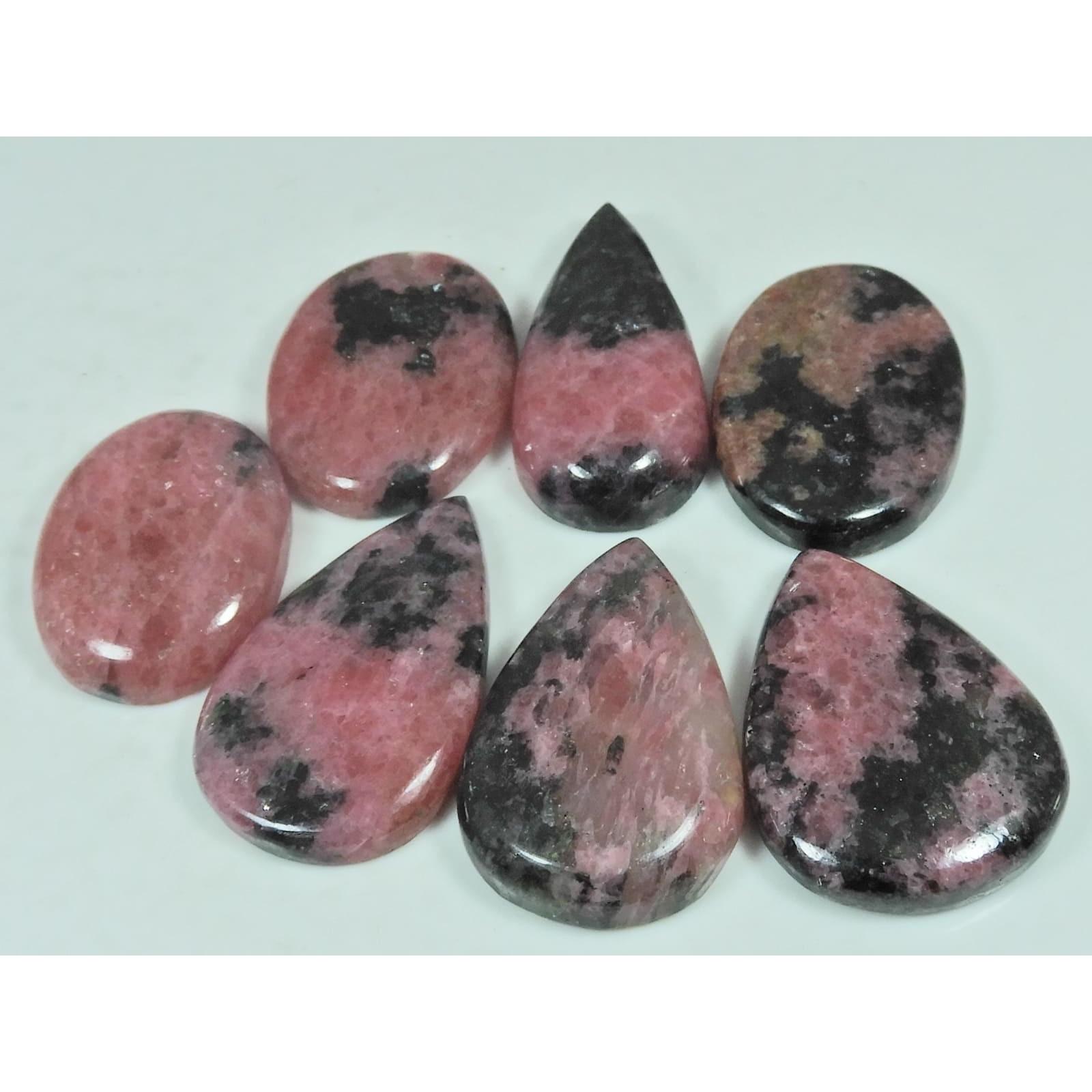 320Cts. Natural Rhodonite Mix Shape Cabochon Loose Gemstone 07 Pcs Lot C-2919