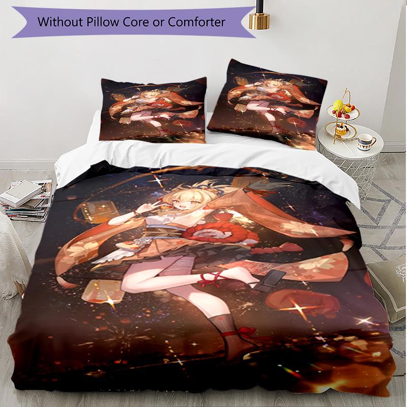 3pcs Duvet Cover Set (1*Duvet Cover + 2*Pillowcase, Without Core), Genshin Impact Print Soft All‑Season Bedding Set, Home Bedroom Decor Gift