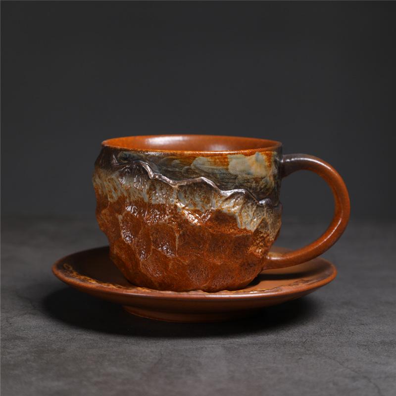 Retro Ceramic Coffee Cup And Saucer Set Creative Souvenir Cup Afternoon Tea Mug Coarse Pottery Coffee Cup