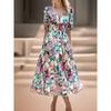 Nuovo Abito Midi con Stampa Floreale Boho Abiti Moda Donna Scollo a V Manica Corta Per Donne 2025 Estate Casual Vacanza Abito Lungo