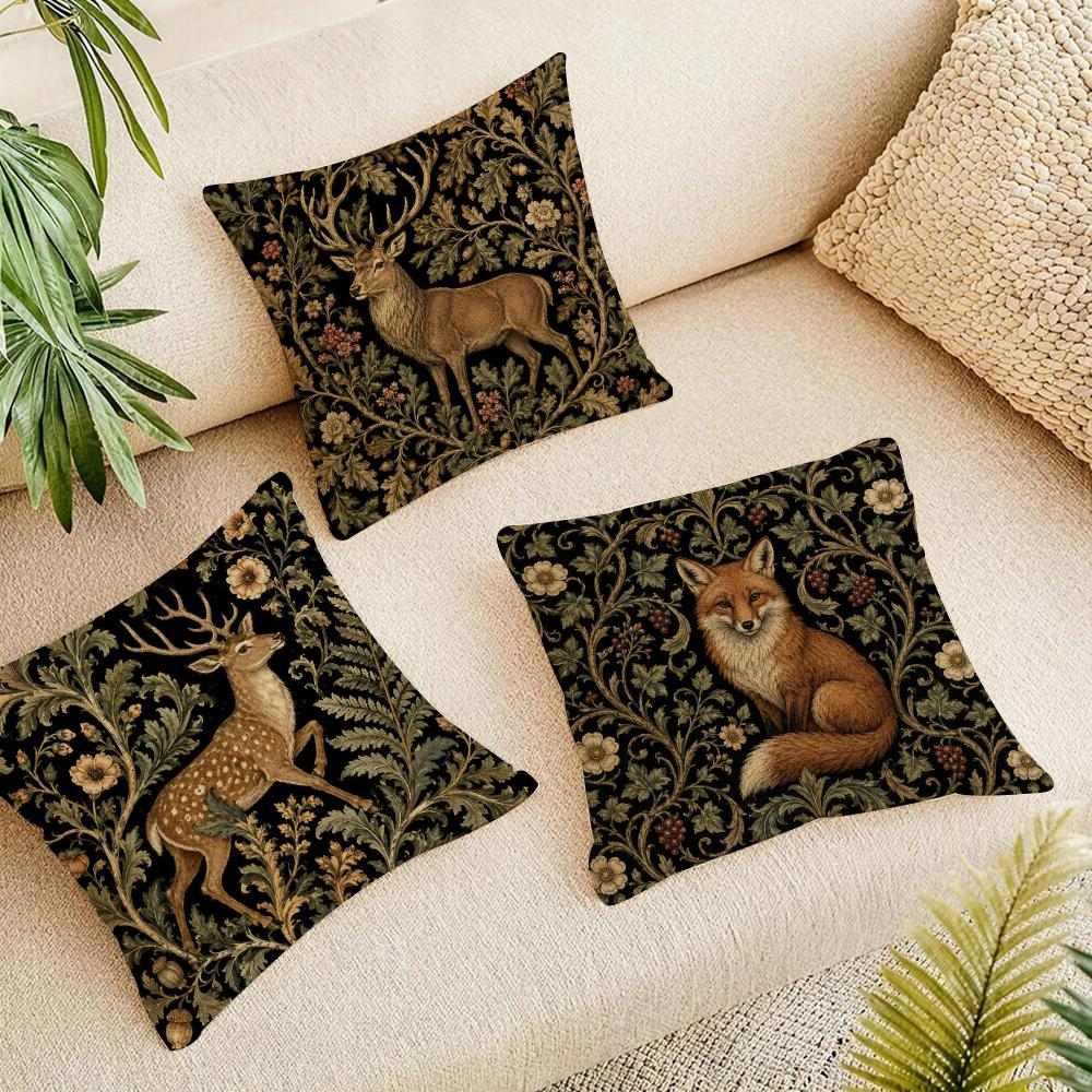 Boho Woodland Accent Animal Cushion Cover Natural Linen Organic Fabric Double-Sided Printing Breathable For Home Decor
