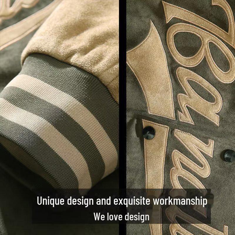 Men's Retro Suede Embroidered Pilot Jacket - Autumn/Winter Loose Fit