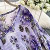 Mature Style Two-Piece Women's Suit: Loose Floral Pleated Shirt & High Waist Wide Leg Trousers