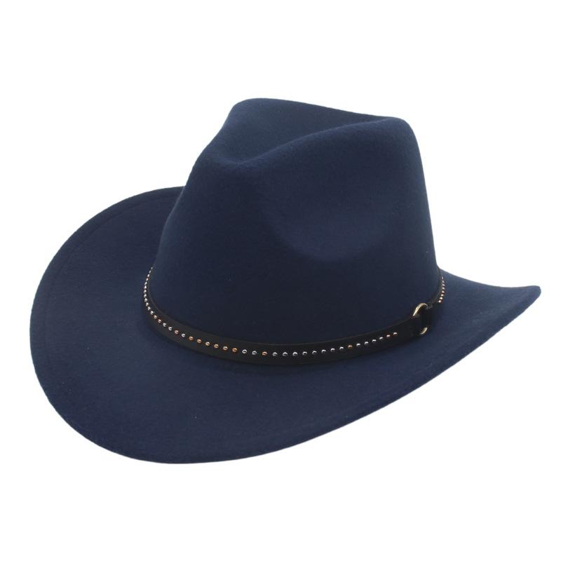 Rivet Belt Decorative Warped Edge Cowboy Hat Western Wind Curved Edge Top Hat Men'S And Women'S Hats