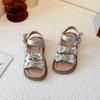 Girls' Rhinestone Bow Open-Toe Sandals: Summer Beach Princess Shoes for Kids