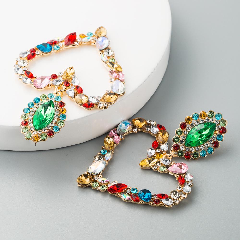 Shiny Crystal Rhinestone Heart Pendant Dangle Earrings for Women Statement Jewelry Accessories