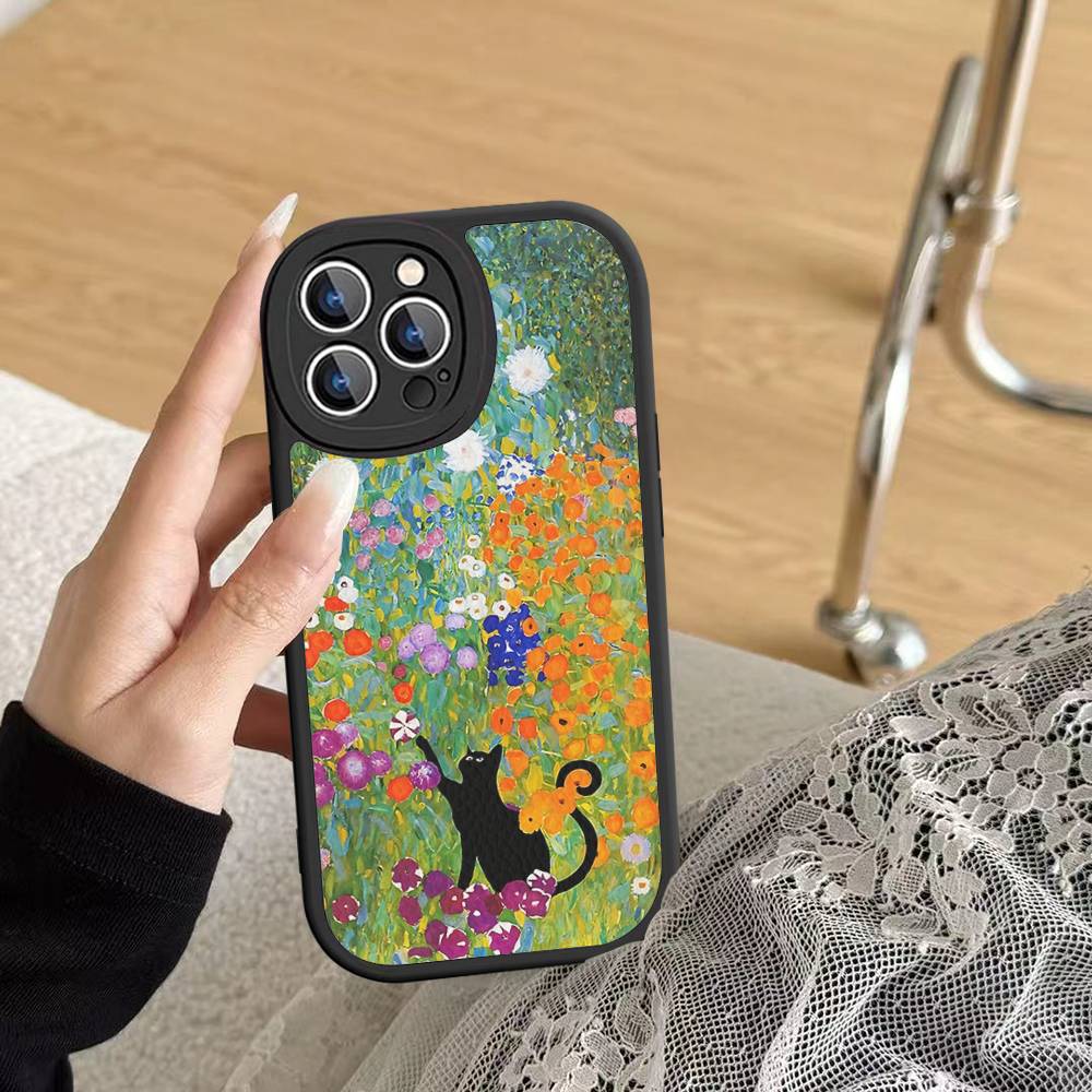 Funny Cats Van Gogh Phone Case For IPhone 16 15 14 13 Pro Max 11 12 Plus Leather Silicone Cover