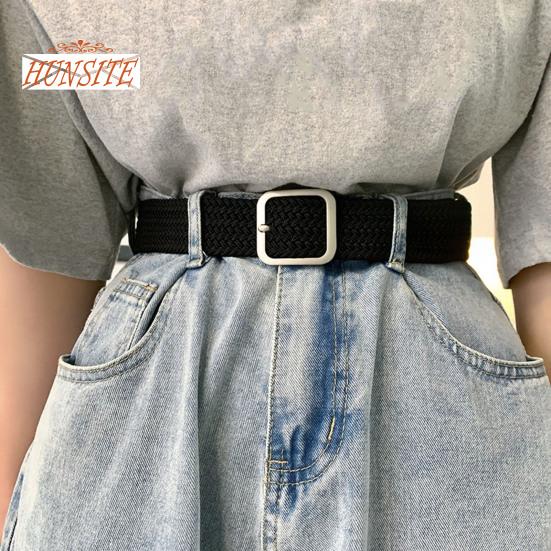 Cintura elastica intrecciata gialla con pelle bicolore | Brucle