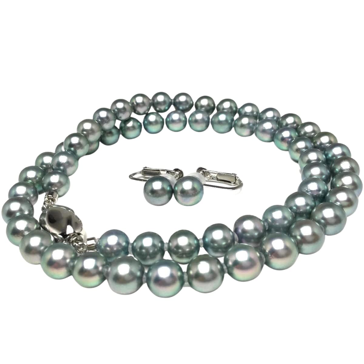 

Ise Shima pearl specialty store Isowa Pearl Akoya pearl necklace and earrings set Blue Gray Silver Clasp 70349e [Isowa Pearl] 6.5-7.0mm