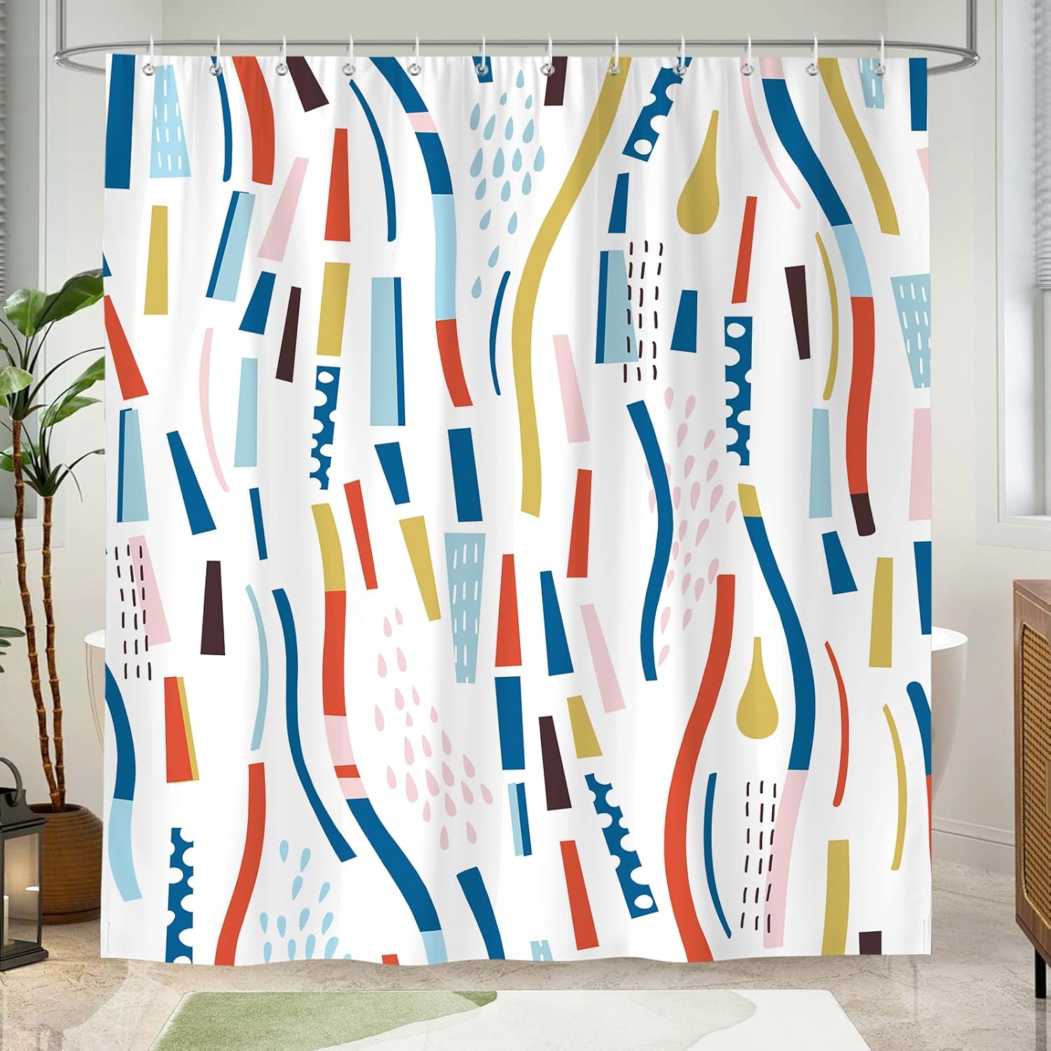 

Vibrant Abstract Stripe Shower Curtain – Colorful Geometric Design, Modern Bathroom Decor 12Pcs Hooks 71X71Inch W60H190(CM)-1 Pcs
