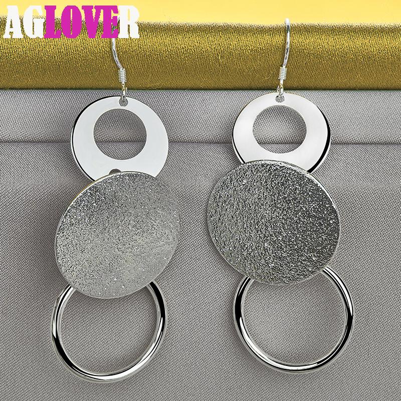 925 Sterling Silver Three Circle Matte Drop Earrings Jewelry
