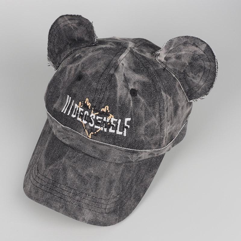 

Novelty Bear Ears Baseball Cap Women Men Streetwear 2025 Personalized Letter Embroidery Vintage Hats Adjustable Hip Hop Caps 56-60cm чорний