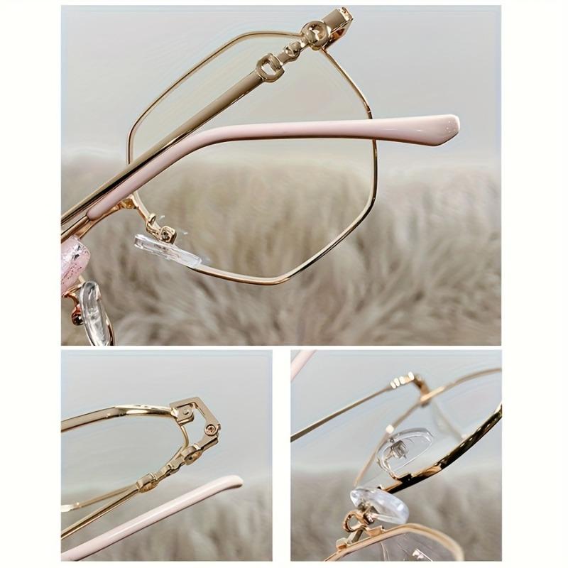 2pcs Neutral polygon frame transparent lens large metal frame retro fashion diamond shaped glasses