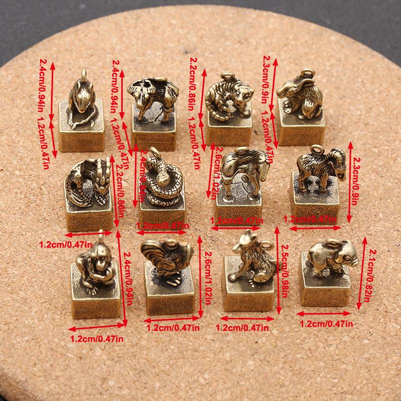 Chinese Brass Zodiac Vintage Seal Key Chain Pendant Backpack Pendant Craft Souvenir Gift