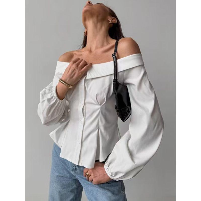 Fashion Style Sexy off-Shoulder off-Shoulder Shirt Fashion Versatile Top Sexy off Shoulder Shirt