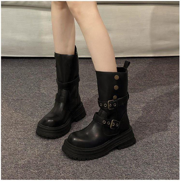 

Retro platform knight boots women s autumn and winter brown boots fashionable thin and heightening short boots British Martin boots 39 чорний
