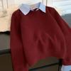 Fake Two Shirts Sweater Collar, Lazy Autumn and Winter Base Gray Knit Sweater Top Knitted