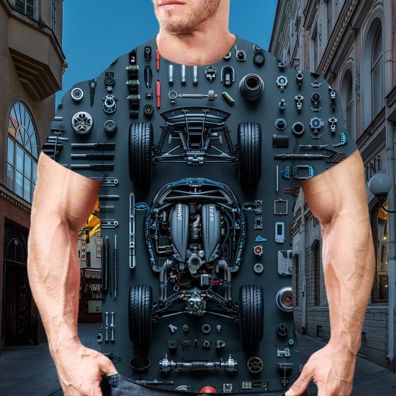 

Футболка Mechanic Summer для мужчин с принтом в стиле хип-хоп, тяжелый металл, рабочая униформа, свободный воротник, креативный, большой размер, короткий рукав 6XL